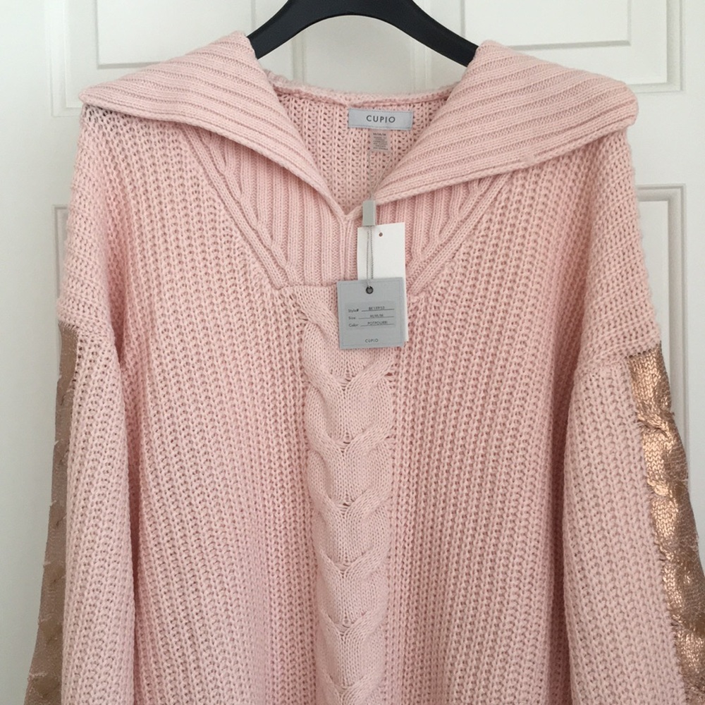 CUPIO Women's Top M Pale Pink Sweater Collar Gold Stripe Long Sleeves NWT - Picture 2 of 10